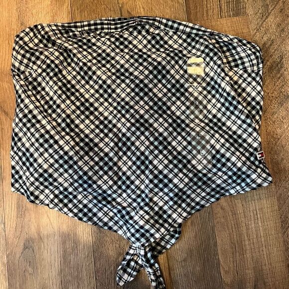 Tommy Jeans Women's Plaid Smocked Scarf Bandeau Top Blue Size Large - Picture 5 of 12